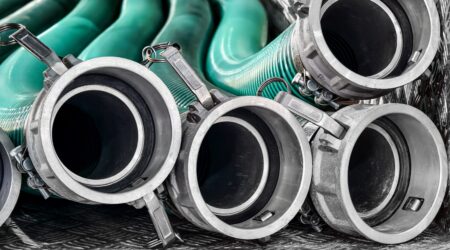 green industrial hose with camlock fittings